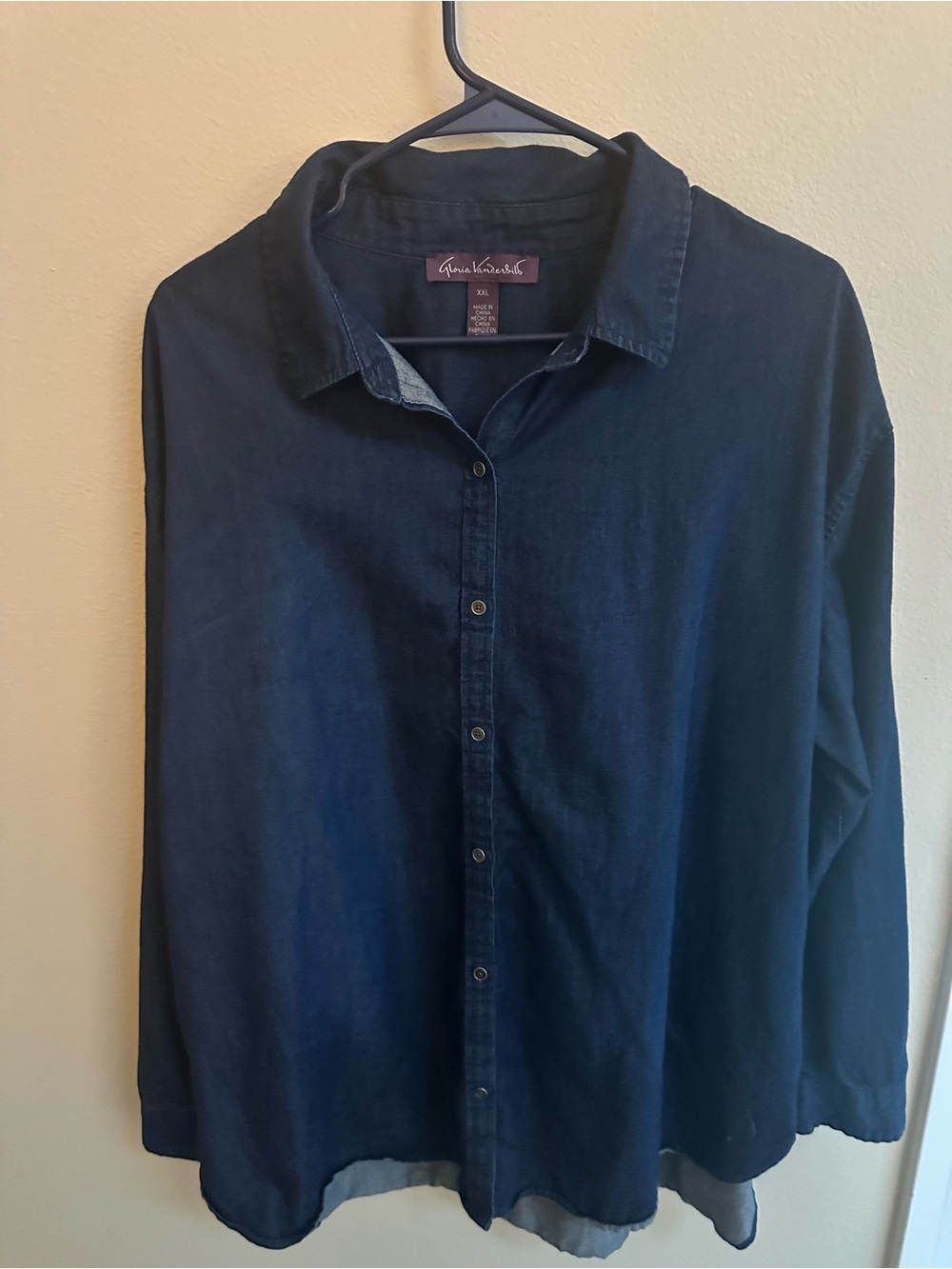 Gloria Vanderbilt Dark Blue Denim Button-Down Shirt, Size 2XL, 100% Cotton